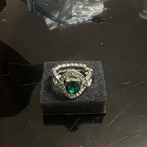 Paparazzi Silver Ring with Green Gem